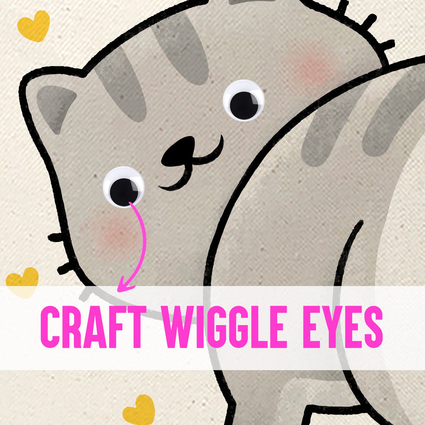 Funny Cat Tote Bag with Wiggle Eyes & Wool Balls