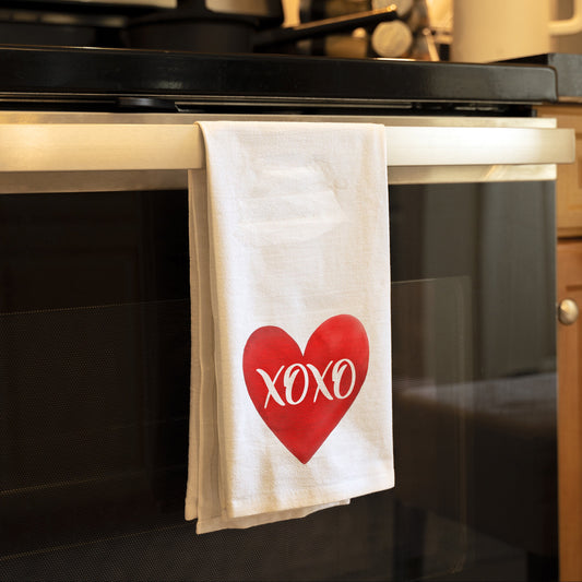 Valentines Day Kitchen Towel, XOXO Decor Towel, Valentine Decor Flour Sack Kitchen Towel, Heart Print Kitchen Decor