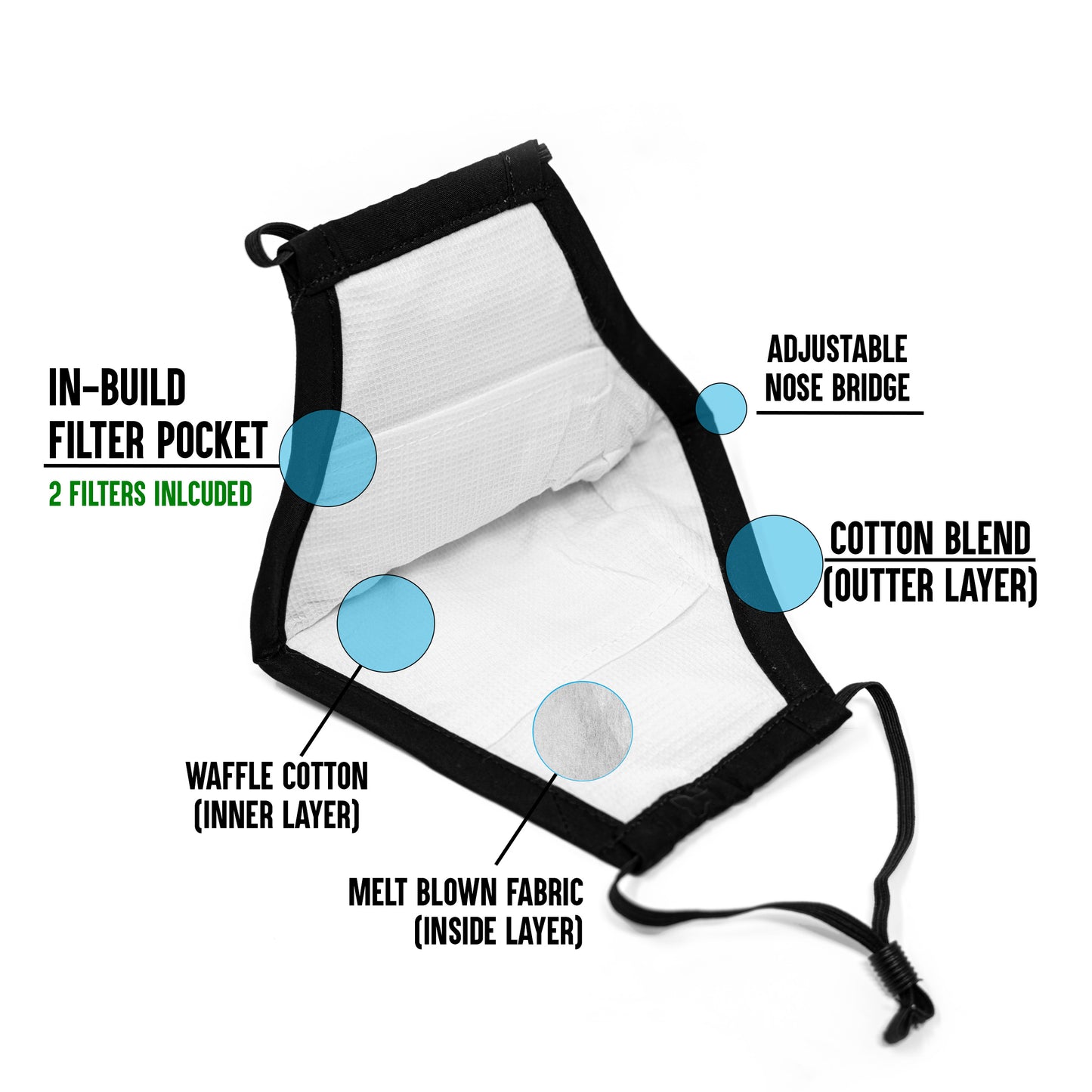 Vaccinated Cotton Face Mask with Nose Wire and Filter Pocket, Washable with Adjustable Ear loops - 2 Filters Included