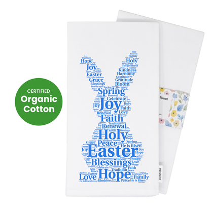 Easter Bunny Kitchen Towel Word Art, Religious Easter Decor, Spring Blessings Tea Towel, Organic Cotton Christian Gift