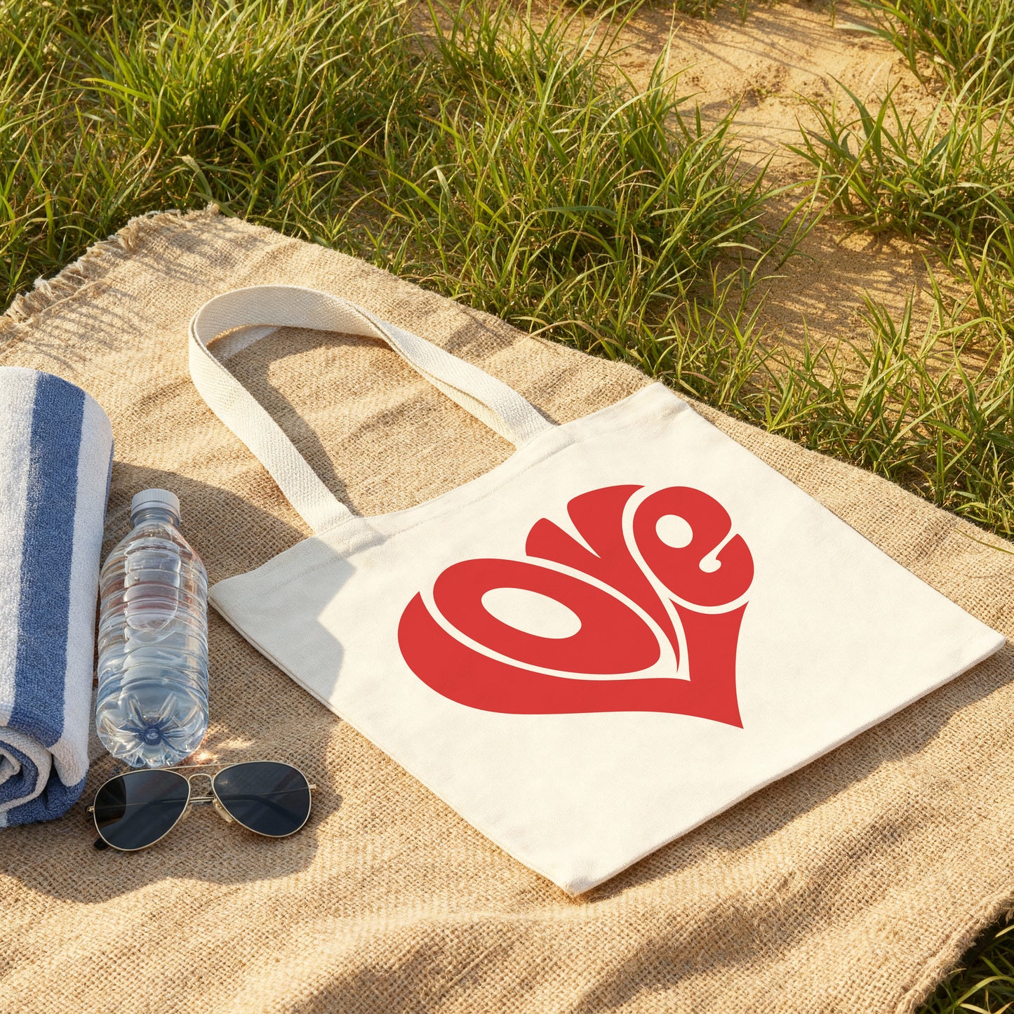 Love Cotton Canvas Tote Bag - Valentine's Day Gift - Reusable Eco-Friendly Durable Bag - Red Love Heart Design