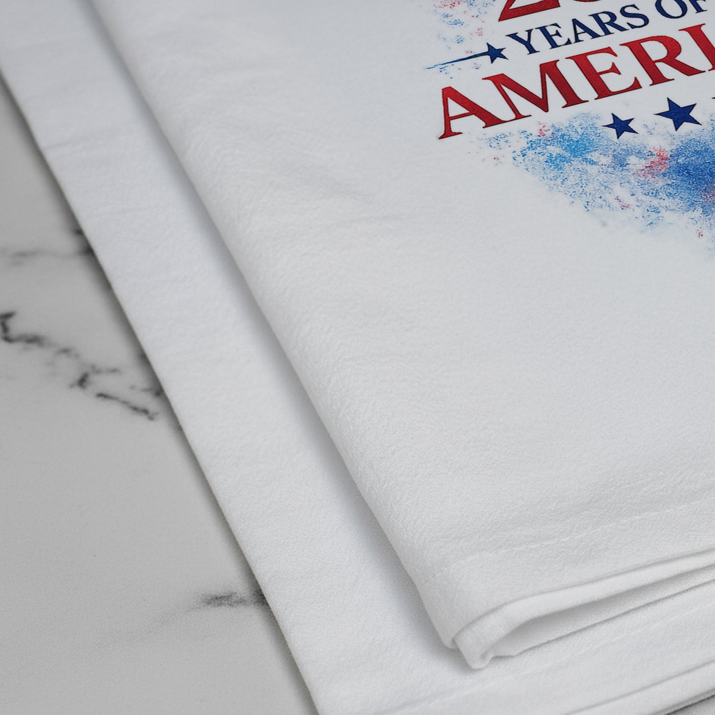 Close up of 250 Years of America Statue of Liberty tea towel artwork