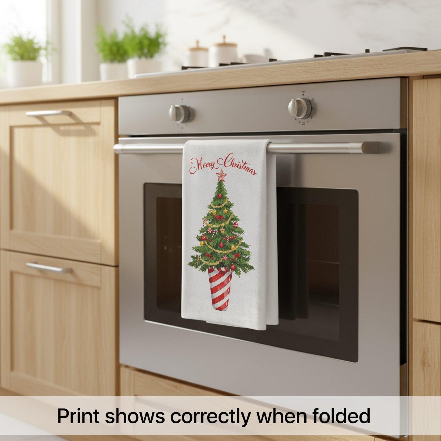 Candy Cane Tree and Poinsettia Vase - Holiday Tea Towels