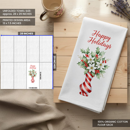 Candy Cane Tree and Poinsettia Vase - Holiday Tea Towels