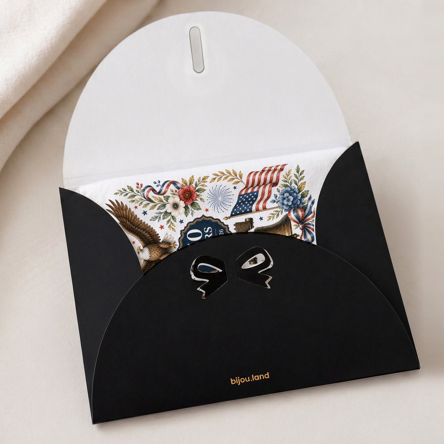 America 250 eagle heritage tea towel in Bijouland gift envelope