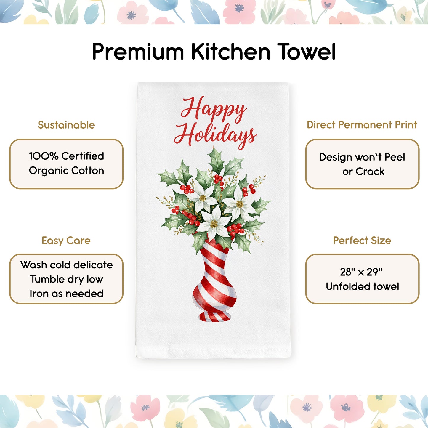 Candy Cane Tree and Poinsettia Vase - Holiday Tea Towels