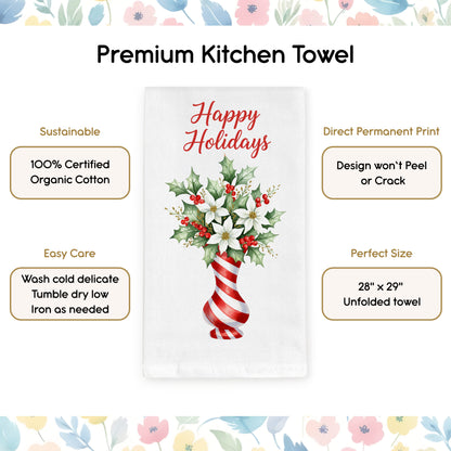 Candy Cane Tree and Poinsettia Vase - Holiday Tea Towels
