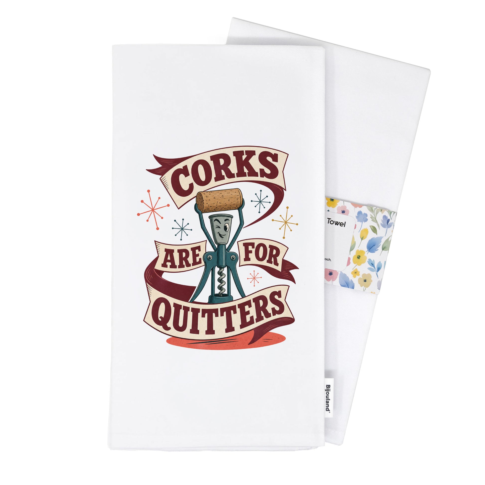 Corks Are for Quitters organic cotton kitchen towel wrapped with the Bijouland belly band.