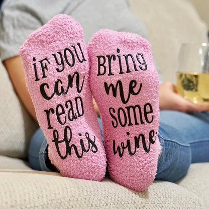 Wine Lover Gift - Funny Socks with Saying, Fuzzy Wine Socks, Wine Lover Gift Socks, If You Can Read This Bring Me Some Wine - One Size