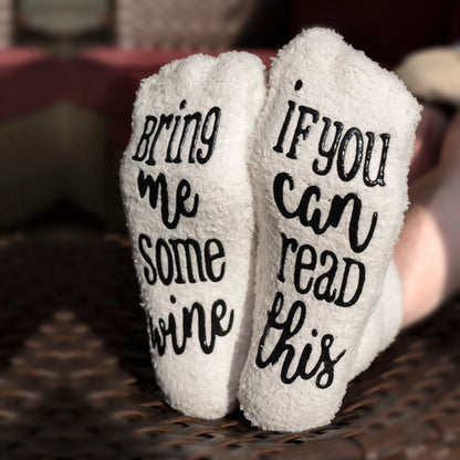 Wine Lover Gift - Funny Socks with Saying, Fuzzy Wine Socks, Wine Lover Gift Socks, If You Can Read This Bring Me Some Wine - One Size