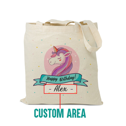 Personalized Birthday Tote Bag Unicorn, Custom Gift Tote Bag Cute Birthday Gift Idea, Cotton Canvas Tote bag, Reusable Gift Bag