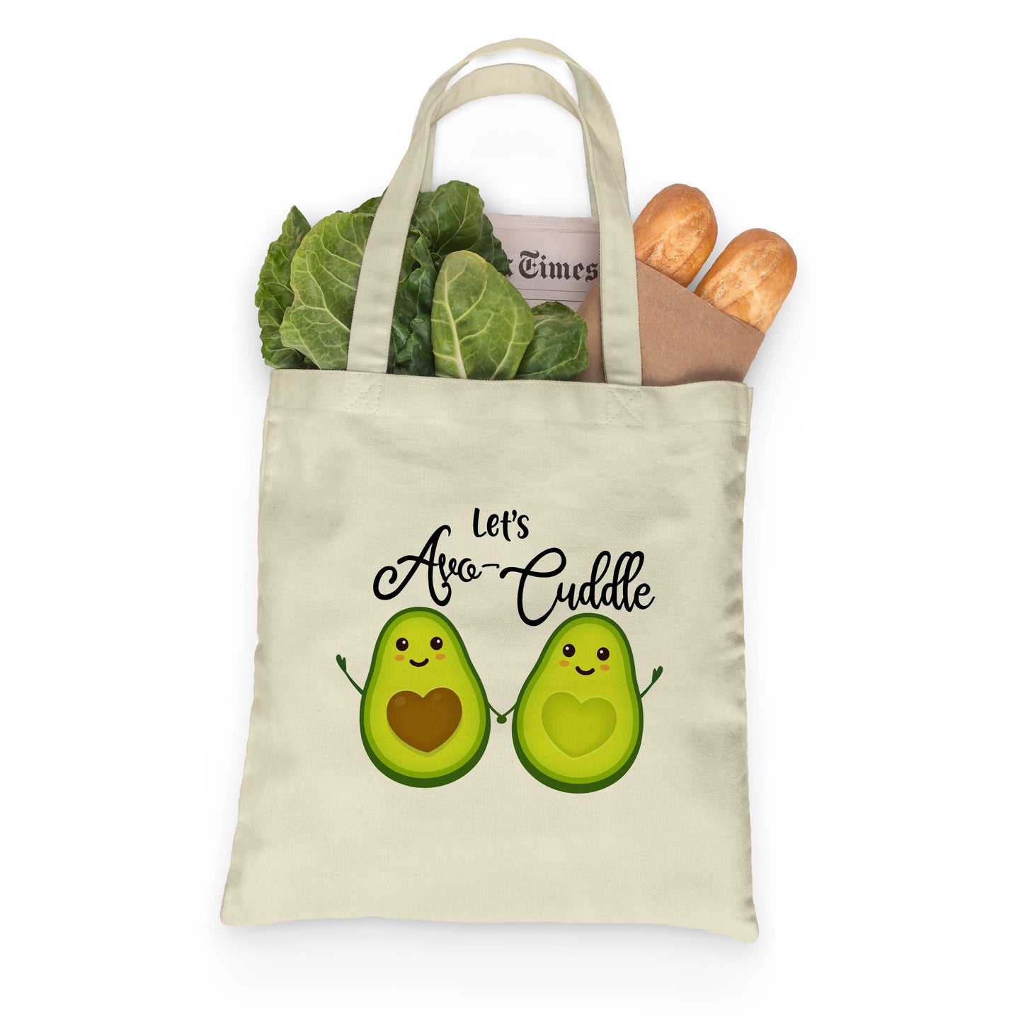 Reusable Grocery Bag Let's Avo Cuddle - Avocado Print Grocery Bag - Eco Friendly Cotton Tote bag Market Tote Bag, Food Pun, Funny Gift