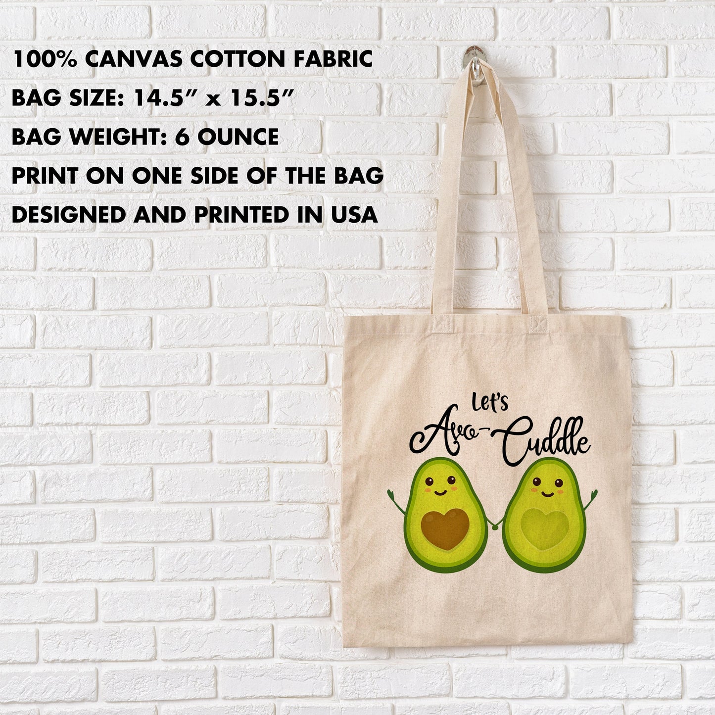 Reusable Grocery Bag Let's Avo Cuddle - Avocado Print Grocery Bag - Eco Friendly Cotton Tote bag Market Tote Bag, Food Pun, Funny Gift