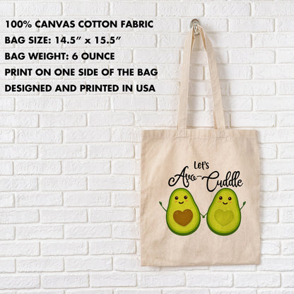 Reusable Grocery Bag Let's Avo Cuddle - Avocado Print Grocery Bag - Eco Friendly Cotton Tote bag Market Tote Bag, Food Pun, Funny Gift
