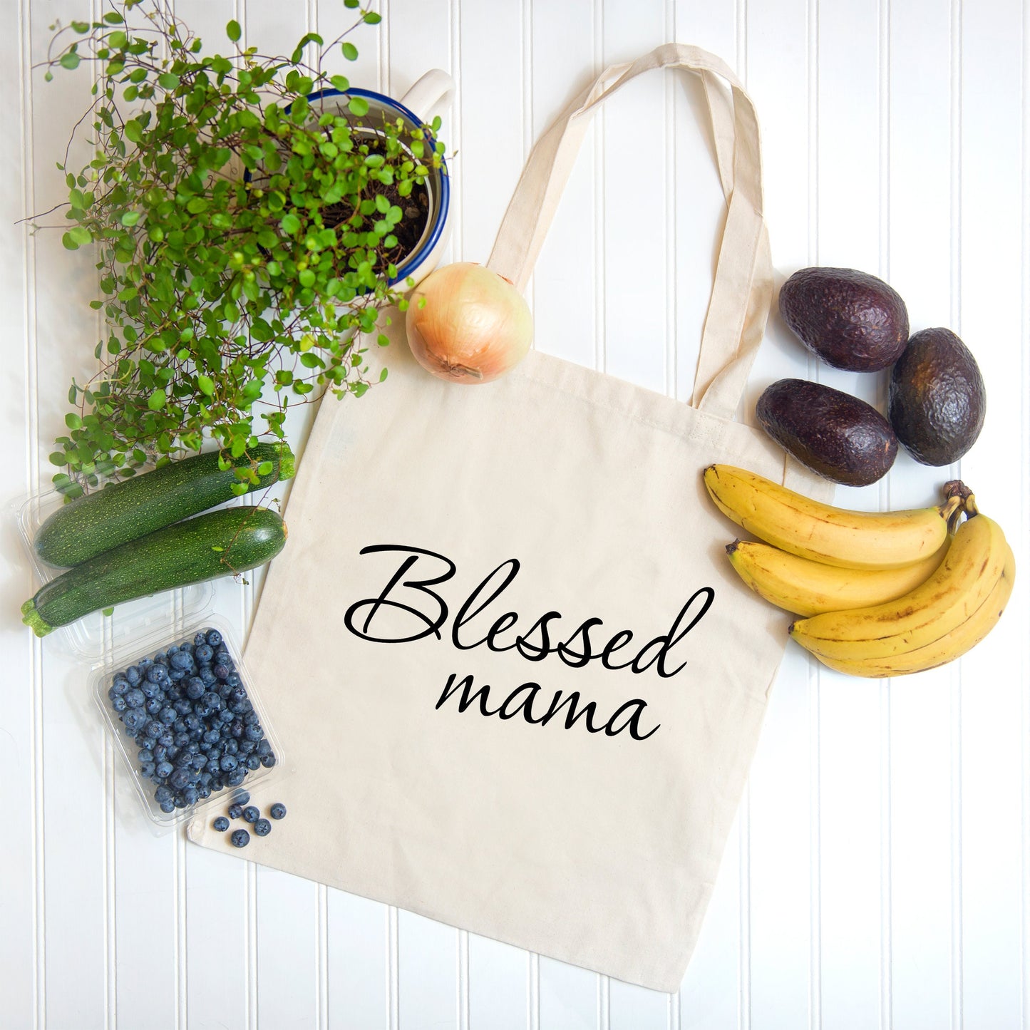 Reusable Grocery Bag Blessed mama Canvas Tote Bag - Natural Canvas Tote - Funny Tote Bag - Shopping bag for mom, BYOB bag, Mother’s Day Gift