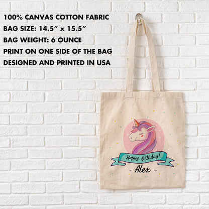 Personalized Birthday Tote Bag Unicorn, Custom Gift Tote Bag Cute Birthday Gift Idea, Cotton Canvas Tote bag, Reusable Gift Bag
