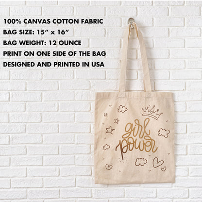 Girl Power Tote Bag Reusable Cotton Bag Mothers Day Bag, Mom Gifts, Mommy Gift, Gift for Mom, Gift for Mother, Feminist Gift Empowerment Bag
