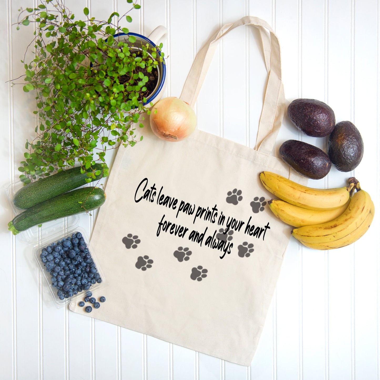 Reusable Grocery Bag, Eco Friendly Cotton Tote bag - Cat leave paw prints in your heart forever and always, Cat Lover Tote Bag, Cat Paws Bag