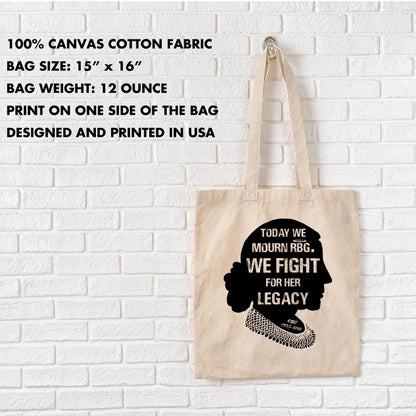 Ruth Bader Ginsburg Quote Tote Bag Today We Mourn RBG We Fight For Her Legacy - Reusable Cotton Bag Natural Canvas 12oz - Notorious Gift