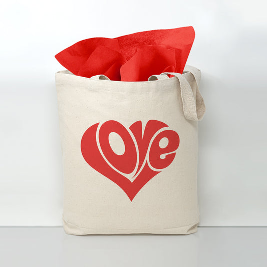 Love Cotton Canvas Tote Bag - Valentine's Day Gift - Reusable Eco-Friendly Durable Bag - Red Love Heart Design