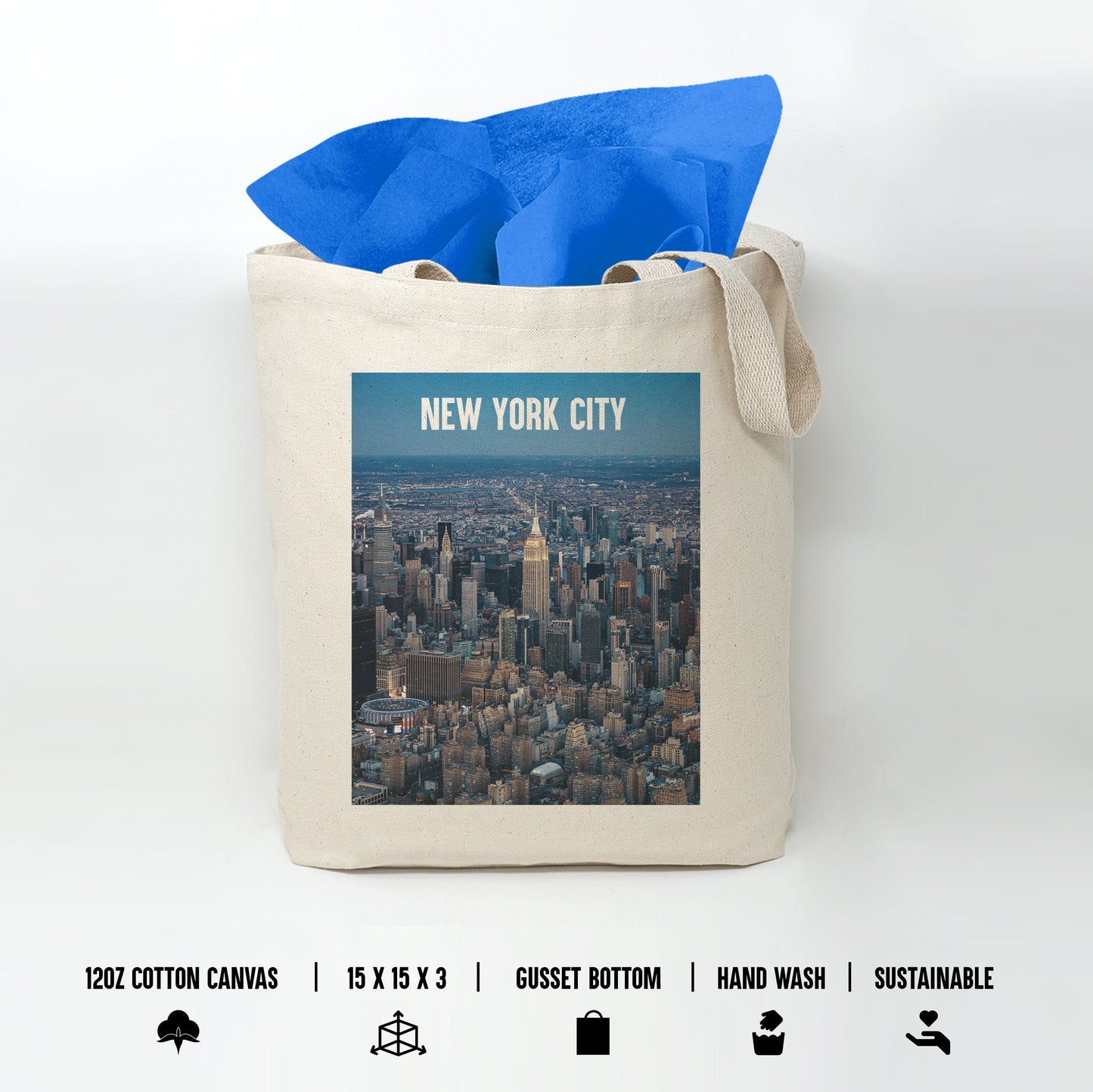 New York City Tote Bag, Empire State Print, NYC Gusset Bottom Canvas Cotton Bag, New York Bag, New York City Prints, New York City Gifts