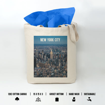 New York City Tote Bag, Empire State Print, NYC Gusset Bottom Canvas Cotton Bag, New York Bag, New York City Prints, New York City Gifts