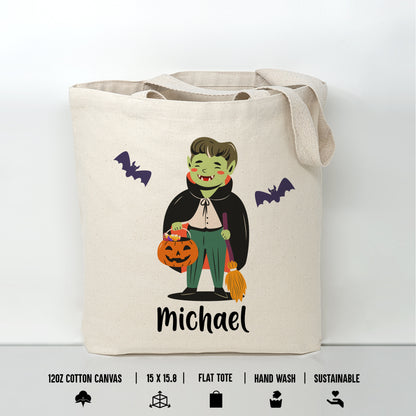 Personalized Trick or Treat Canvas Tote Bag, Custom Halloween Tote Bag for Trick or Treating, Halloween Candy Bag, Halloween Gift Tote