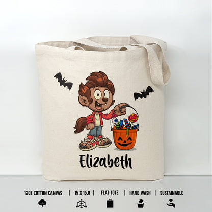 Personalized Trick or Treat Canvas Tote Bag, Custom Halloween Tote Bag for Trick or Treating, Halloween Candy Bag, Halloween Gift Tote