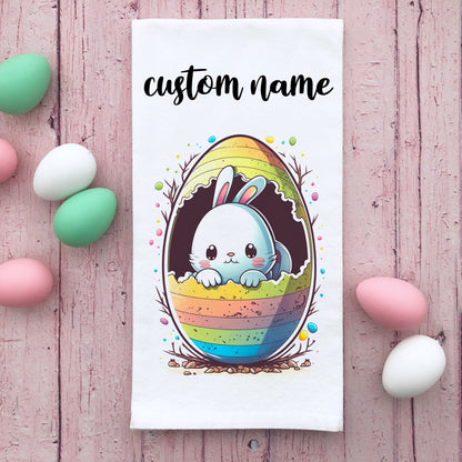 Personalized Easter Bunny Egg Kitchen Flour Sack Towel, Easter Kitchen Decor, Custom Easter Bunny Kitchen Towel, Customized Easter Gift