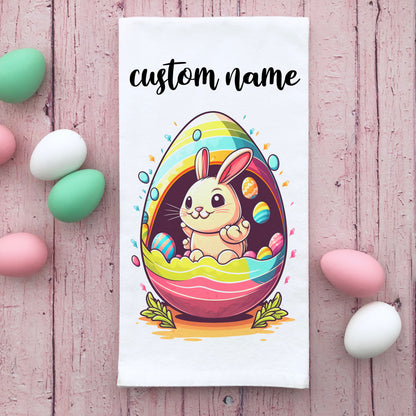 Personalized Easter Bunny Egg Kitchen Flour Sack Towel, Easter Kitchen Decor, Custom Easter Bunny Kitchen Towel, Customized Easter Gift