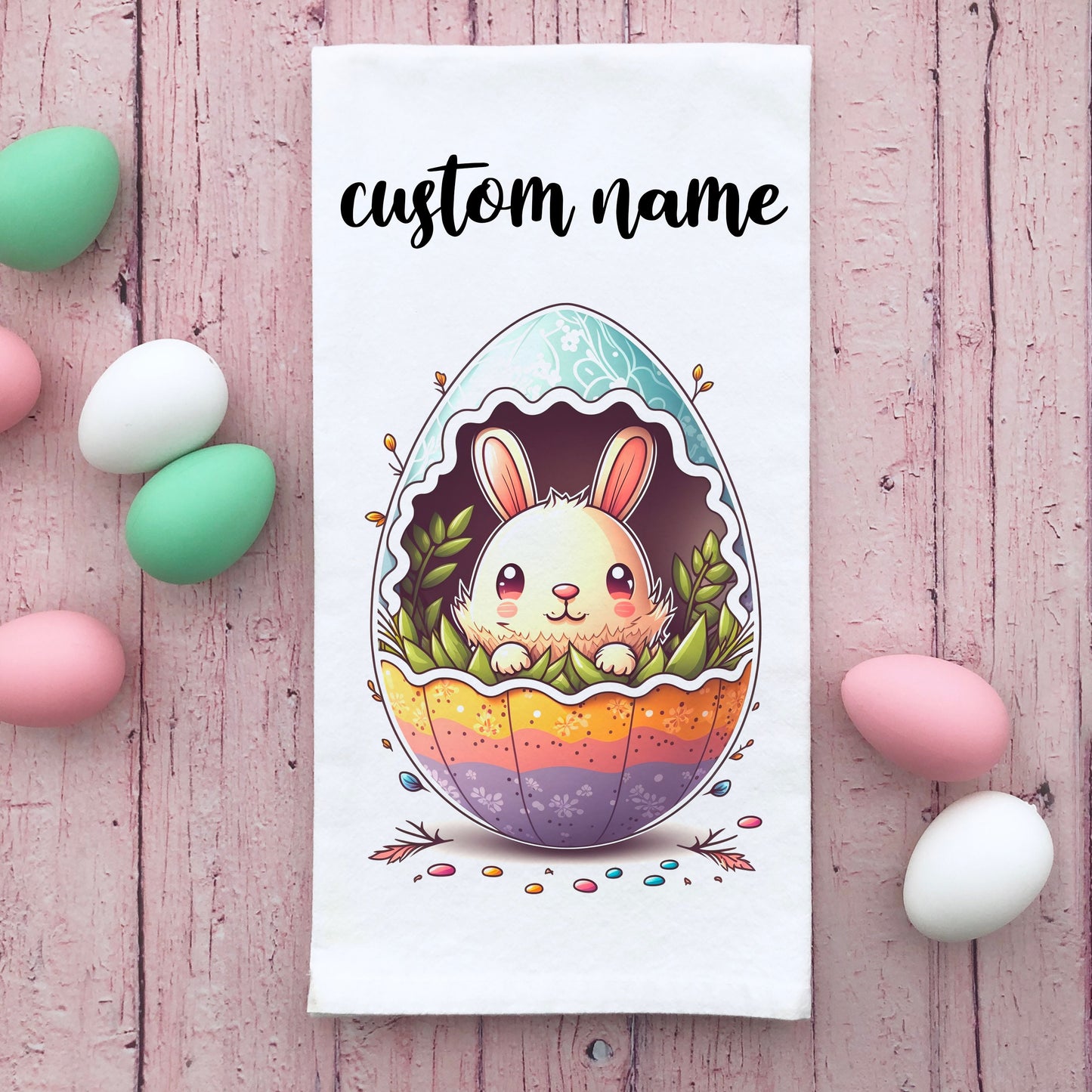 Personalized Easter Bunny Egg Kitchen Flour Sack Towel, Easter Kitchen Decor, Custom Easter Bunny Kitchen Towel, Customized Easter Gift