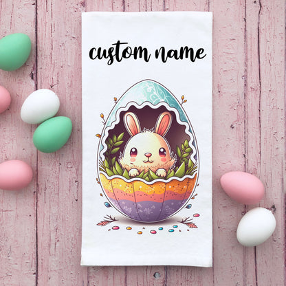 Personalized Easter Bunny Egg Kitchen Flour Sack Towel, Easter Kitchen Decor, Custom Easter Bunny Kitchen Towel, Customized Easter Gift