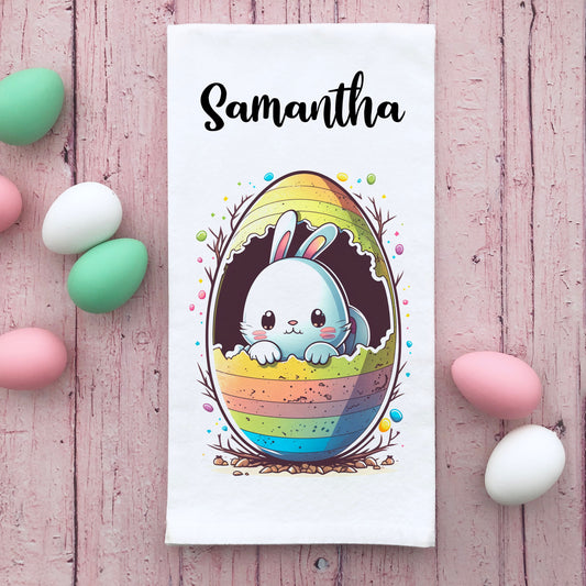 Personalized Easter Bunny Egg Kitchen Flour Sack Towel, Easter Kitchen Decor, Custom Easter Bunny Kitchen Towel, Customized Easter Gift