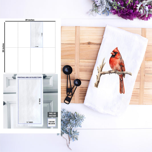 Personalized Cardinal Kitchen Towel - Red Bird Dish Towel - Spring Easter Tea Towel - Flour Sack Cotton