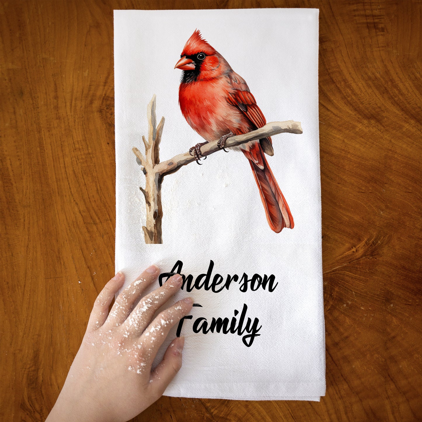 Personalized Cardinal Kitchen Towel - Red Bird Dish Towel - Spring Easter Tea Towel - Flour Sack Cotton