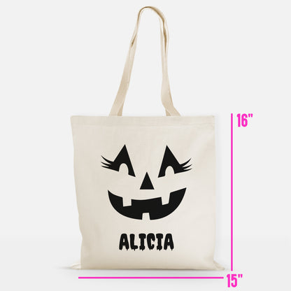 Personalized Jack O Lantern Pumpkin Face Halloween Tote Bag, Personalized Trick or Treat Bag, Halloween Kids Candy Bag with Name