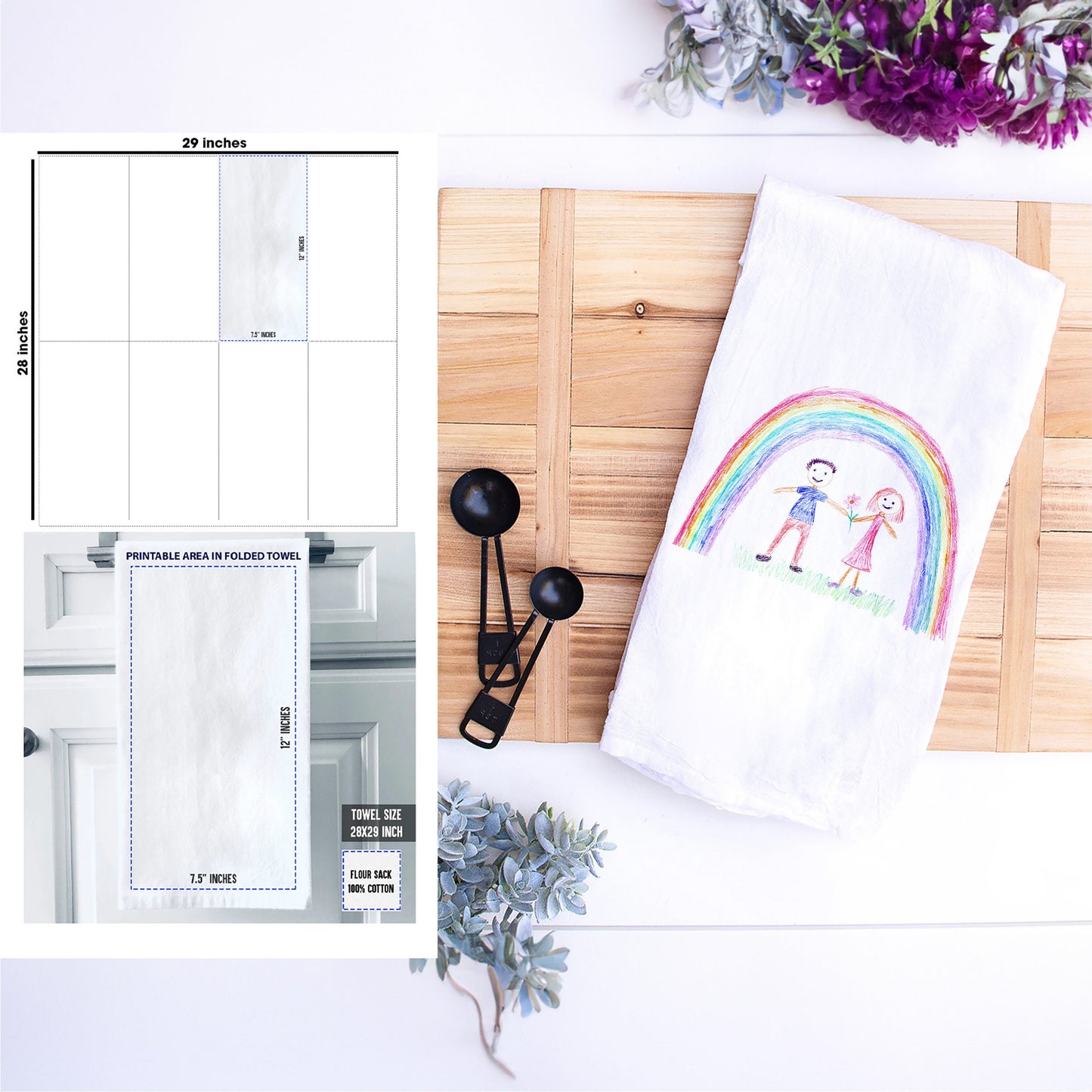Personalized Kitchen Towel With Child Drawing - Mother's Day Gift Idea - Child Artwork Tea Towel - Personalized Gift