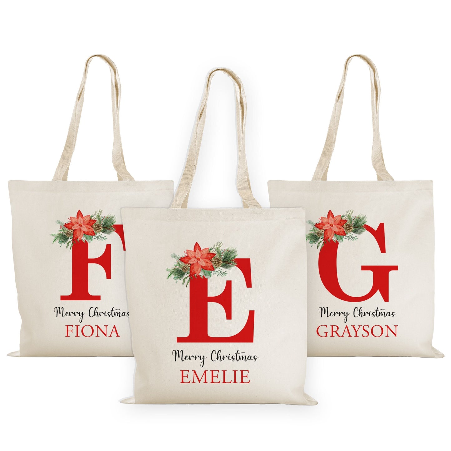 Personalised Santa Tote Bag, Christmas Gift Bag, Personalised Christmas Toy Tote - Name & Initial, Christmas Gift Bag, Xmas Tote