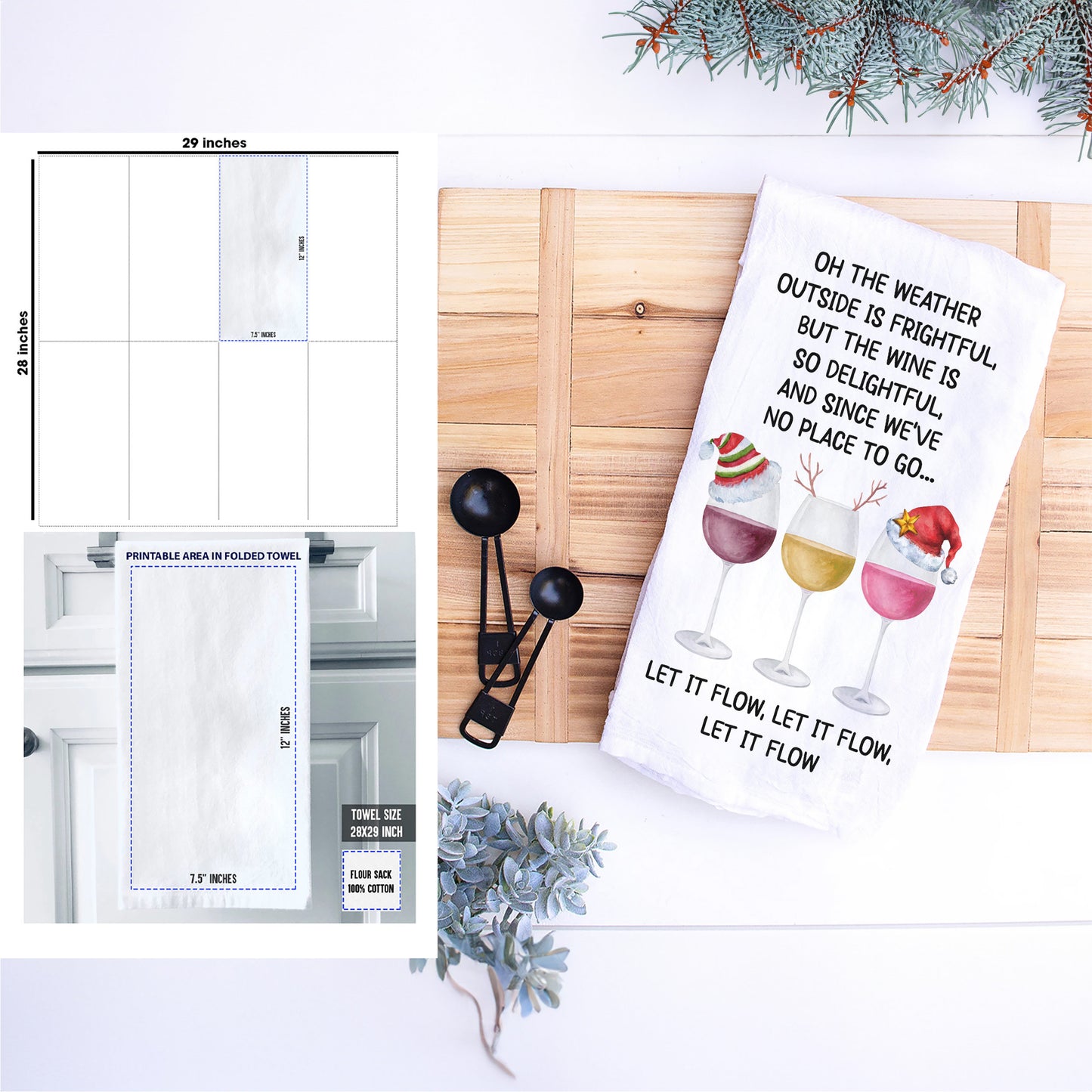 Oh The Weather Outside Is Frightful Wine Kitchen Towel, Holiday Gift, Christmas Stockings, Wine Lovers Holiday Funny Christmas Tea Towel