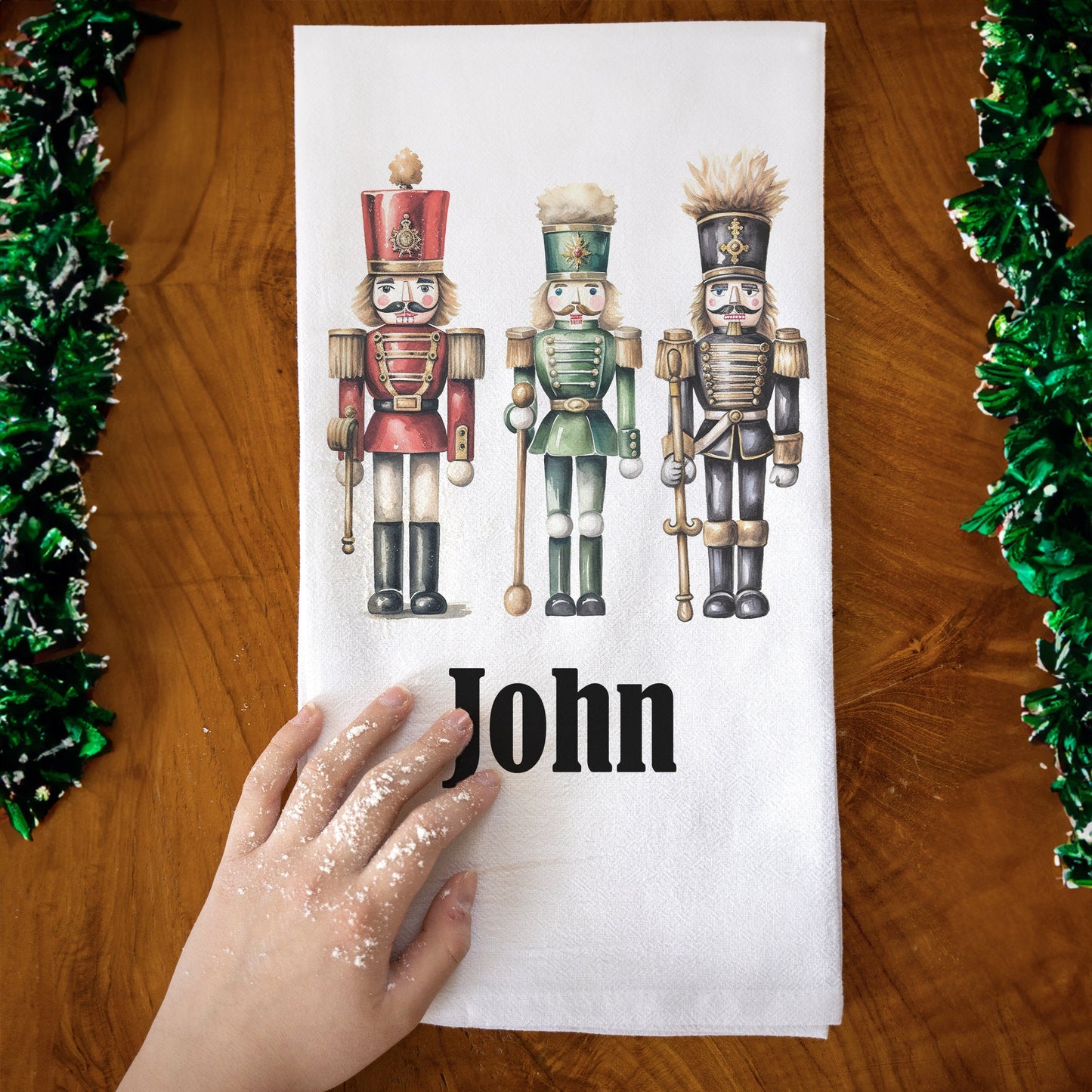 Personalized Nutcracker Christmas Kitchen Tea Towel, Personalized Christmas Stockings Stuffers, Nutcracker Print, Customized Christmas Gift