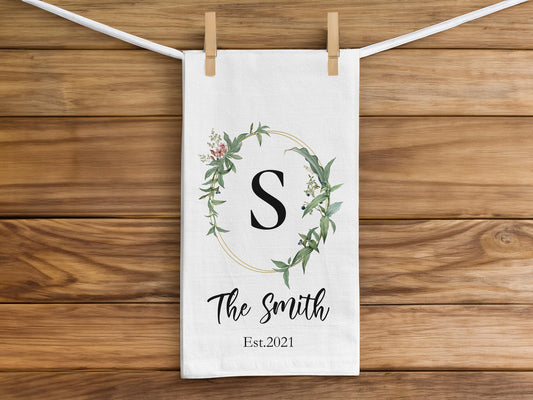 Personalized Hand Towel, Family Name Kitchen Towel, Flour Sack Cotton Custom Tea Towel - Kitchen Decor, New Homeowner Gift, Hostess Gift