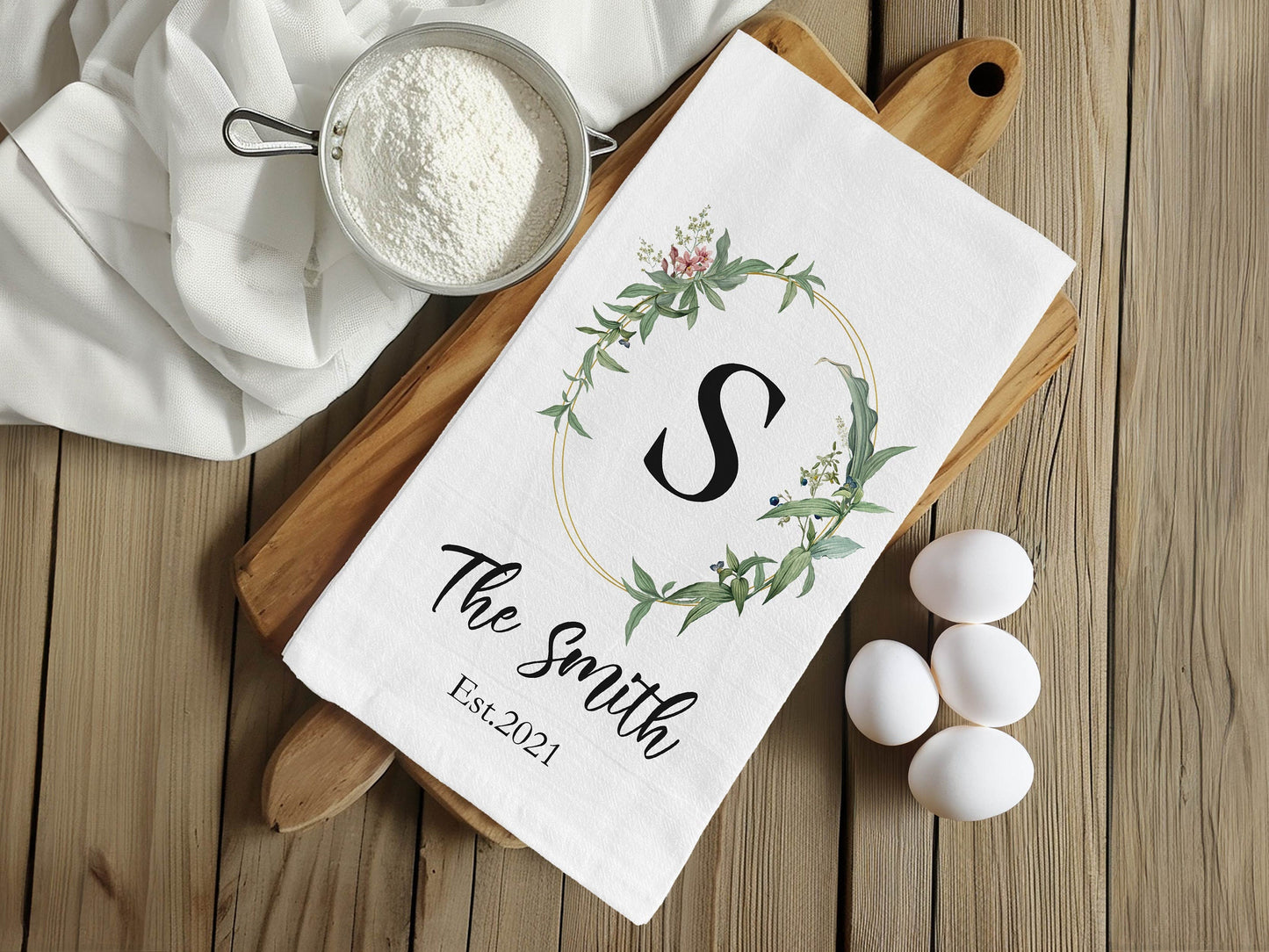 Personalized Hand Towel, Family Name Kitchen Towel, Flour Sack Cotton Custom Tea Towel - Kitchen Decor, New Homeowner Gift, Hostess Gift