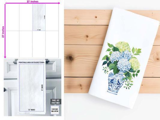 Blue Ginger Jar Kitchen Towel with Flowers - Chinoiserie Hydrangea Tea Towel - Kitchen Decor Gift
