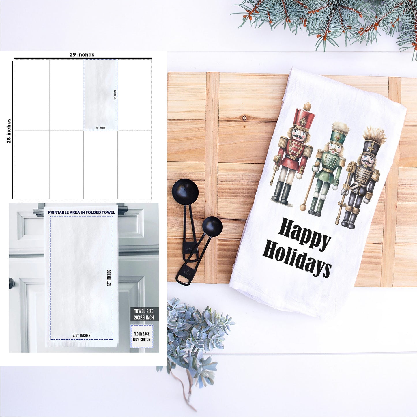 Personalized Nutcracker Christmas Kitchen Tea Towel, Personalized Christmas Stockings Stuffers, Nutcracker Print, Customized Christmas Gift