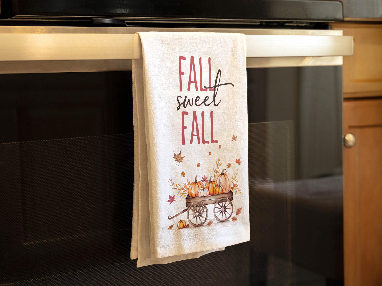 Fall Sweet Fall Kitchen Towel - Rustic Autumn Decor with Pumpkins - Perfect for Thanksgiving & Halloween - Organic Cotton Flour Sack Towel