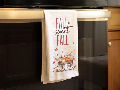 Fall Sweet Fall Kitchen Towel - Rustic Autumn Decor with Pumpkins - Perfect for Thanksgiving & Halloween - Organic Cotton Flour Sack Towel