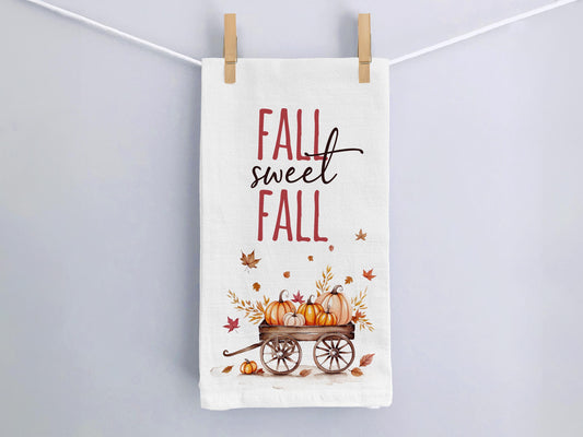 Fall Sweet Fall Kitchen Towel - Rustic Autumn Decor with Pumpkins - Perfect for Thanksgiving & Halloween - Organic Cotton Flour Sack Towel
