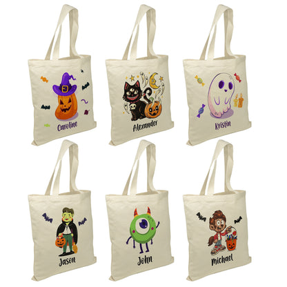 Personalized Trick or Treat Canvas Tote Bag, Custom Halloween Tote Bag for Trick or Treating, Halloween Candy Bag, Halloween Gift Tote