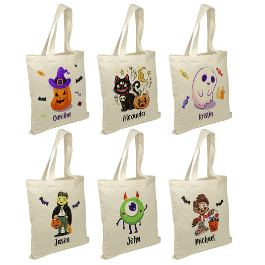 Personalized Trick or Treat Canvas Tote Bag, Custom Halloween Tote Bag for Trick or Treating, Halloween Candy Bag, Halloween Gift Tote