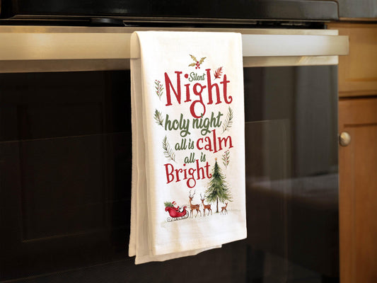 Christmas Kitchen Towel Silent Night, Holy Night, All is Bright, Holiday Decor, Farmhouse Gift Towel, Family Christmas Gift - Organic Cotton